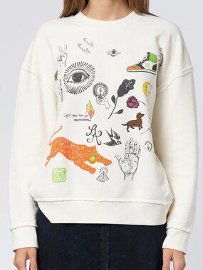 NEW RAQUEL ALLEGRA Hesperia Sweatshirt in Dirty White Size 1